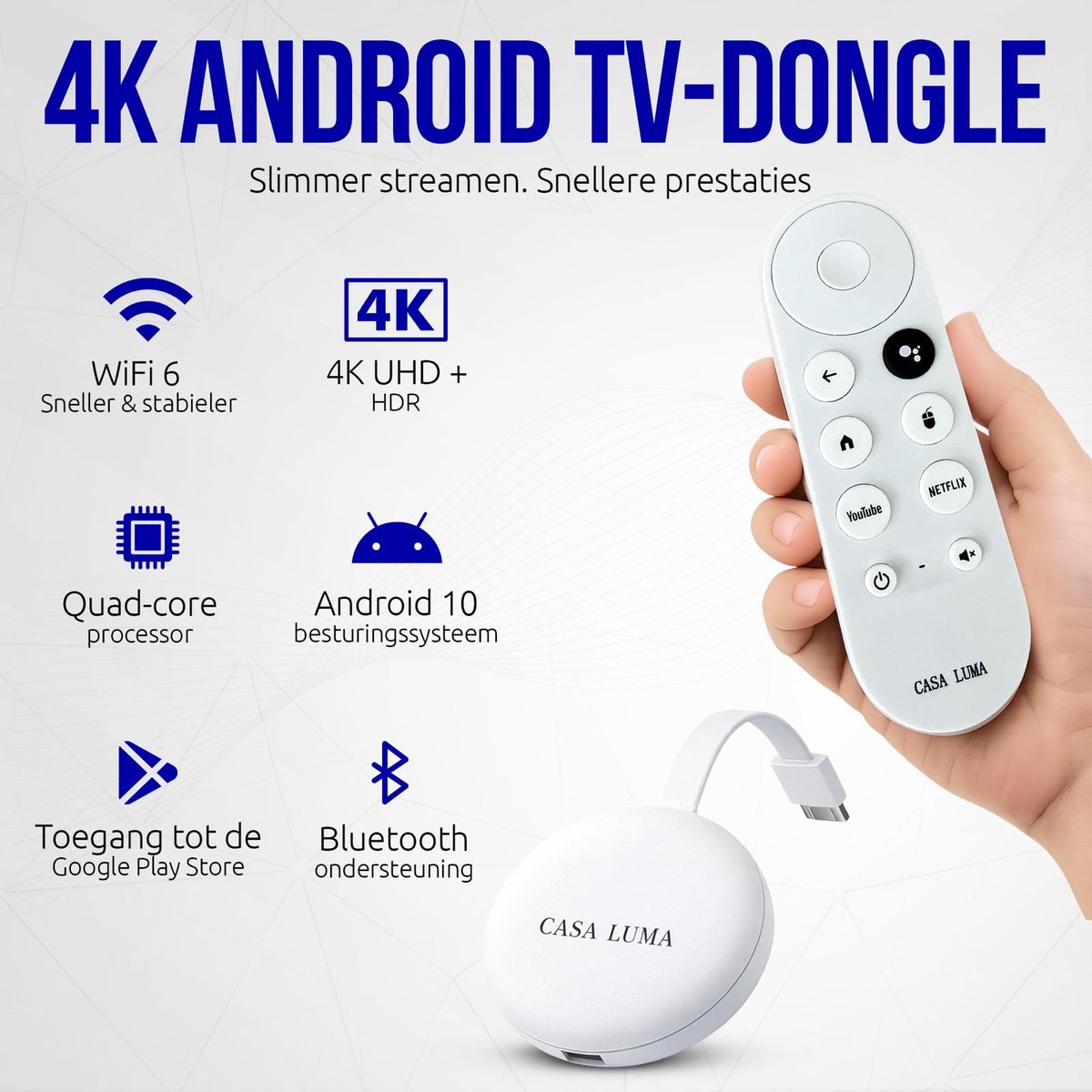 CASA LUMA Android TV Stick 4K Ultra HD –WiFi 6 – Google Assistant & Spraakbediening – Smart TV Box – Netflix , YouTube, Disney+ - Google Play – Chromecast Alternatief — cadeau in Elektronica - foto 8