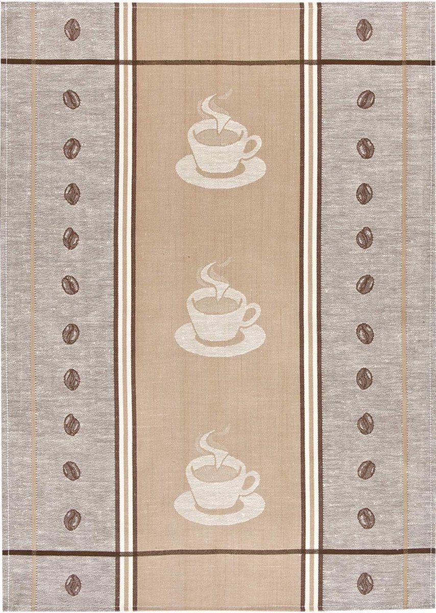 Luxueuze Theedoek Half Linnen Jacquard 50x70cm Espresso Beige