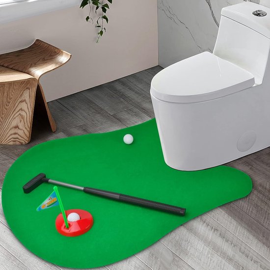 Dailygoods- Minigolfspel Grappig Toiletspel - Golfclub 64 cm - Kunstgras - Doelgat met Vlag - 2 Golfballen - Hoogwaardig Materiaal van Dailygoods — afbeelding 5