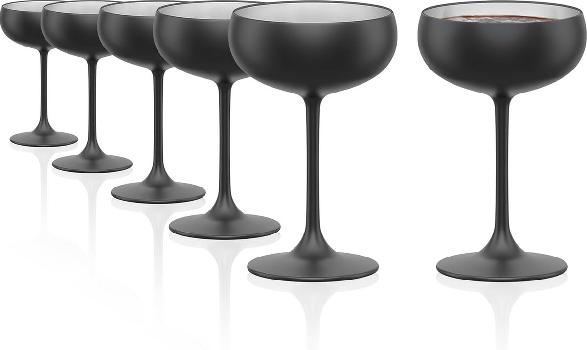 Set van Zes Elegante Zwarte Champagneglazen Kristal – Coupes voor Champagne en Prosecco