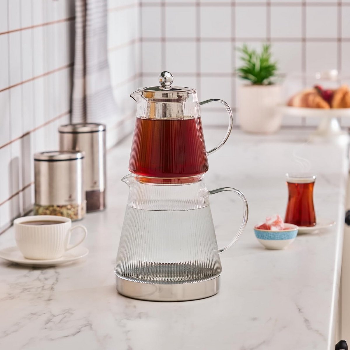 Hittebestendige glazen theepot 2500 ml voor theezetters