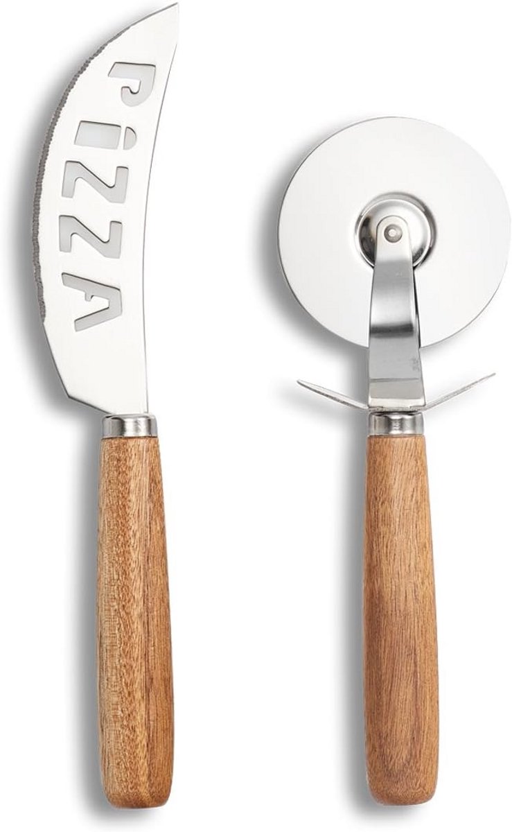 Pizza Snijset Inclusief Pizzaschep en Pizzawiel – RVS Zilver