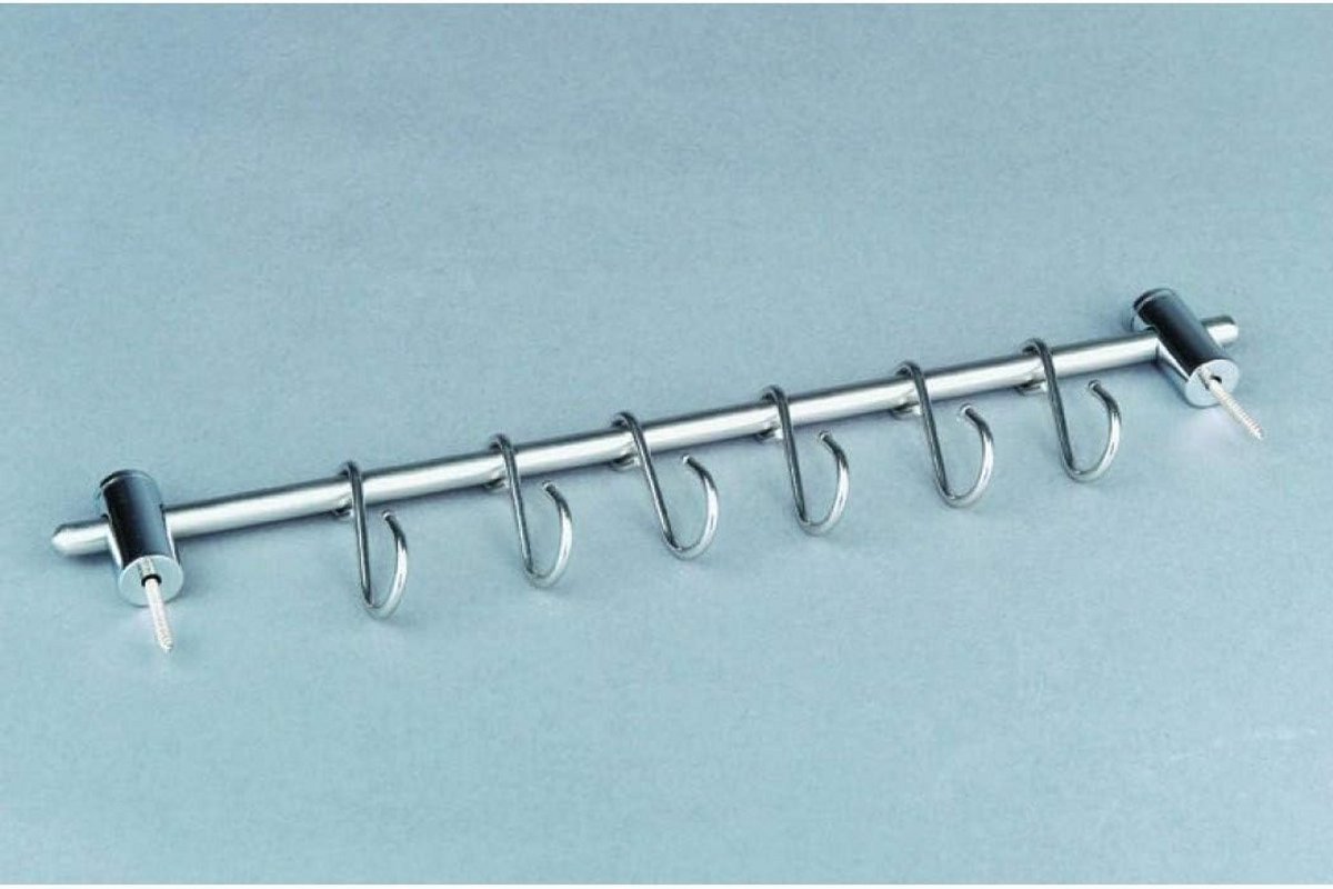 RVS Wandrek met 10 Haken - Keuken Organizer 50 cm