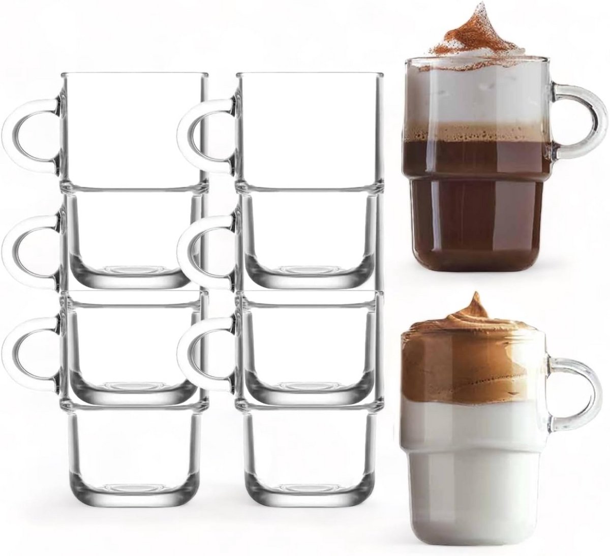 Set van 2 Luxe Cappuccino Glazen met Handvat - Stapelbaar Latte Macchiato Glazen 360ml