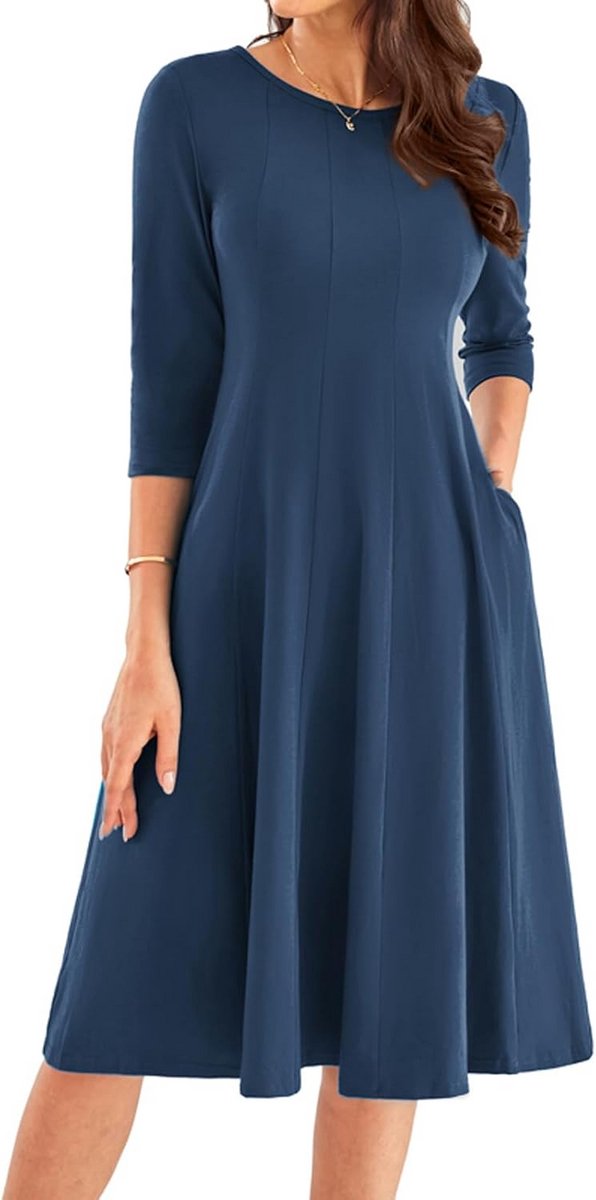 Vintage Stijl A-lijn Midi Jurk met 3/4 Mouw voor Dames - Perfect voor Feestelijke Gelegenheden