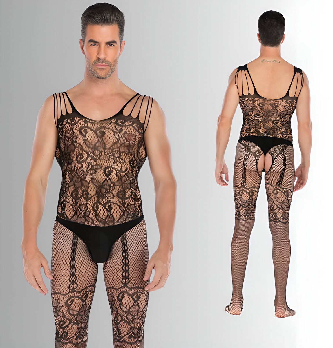 Heren Bodystocking met Open Kruis - Zwart - Mannen Lingerie - One Size S-XL (46-52) | LS089