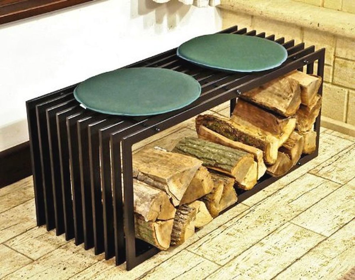 Brandhoutstandaard D-stijl 100 cm - Houten Mand en Haardhout Houder