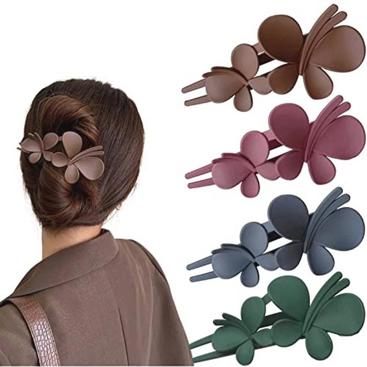 Grote Mat Zwarte Haarclips voor Dames en Meisjes - 4 Stuks