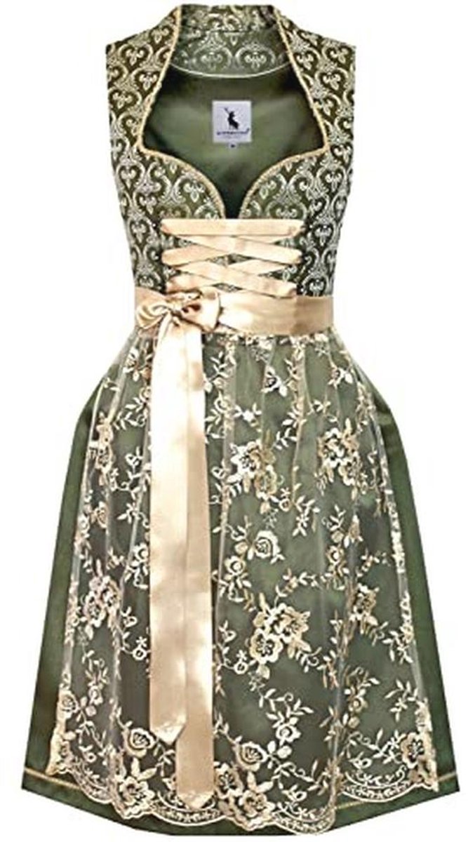 Midi-dirndl met kanten schort en elegante kleuren, maat 32-54