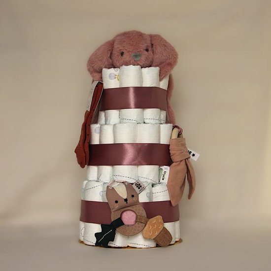 Luiertaart - Oud roze - konijn knuffeldoek - geboorte - meisje - kraamcadeau - babyshower - baby van Merkloos — afbeelding 2