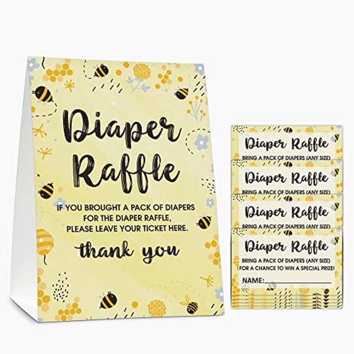 Luierloterij Spelset voor Babyshower - 1 Staand Bord met 50 Raadkaarten en Loterij Tickets