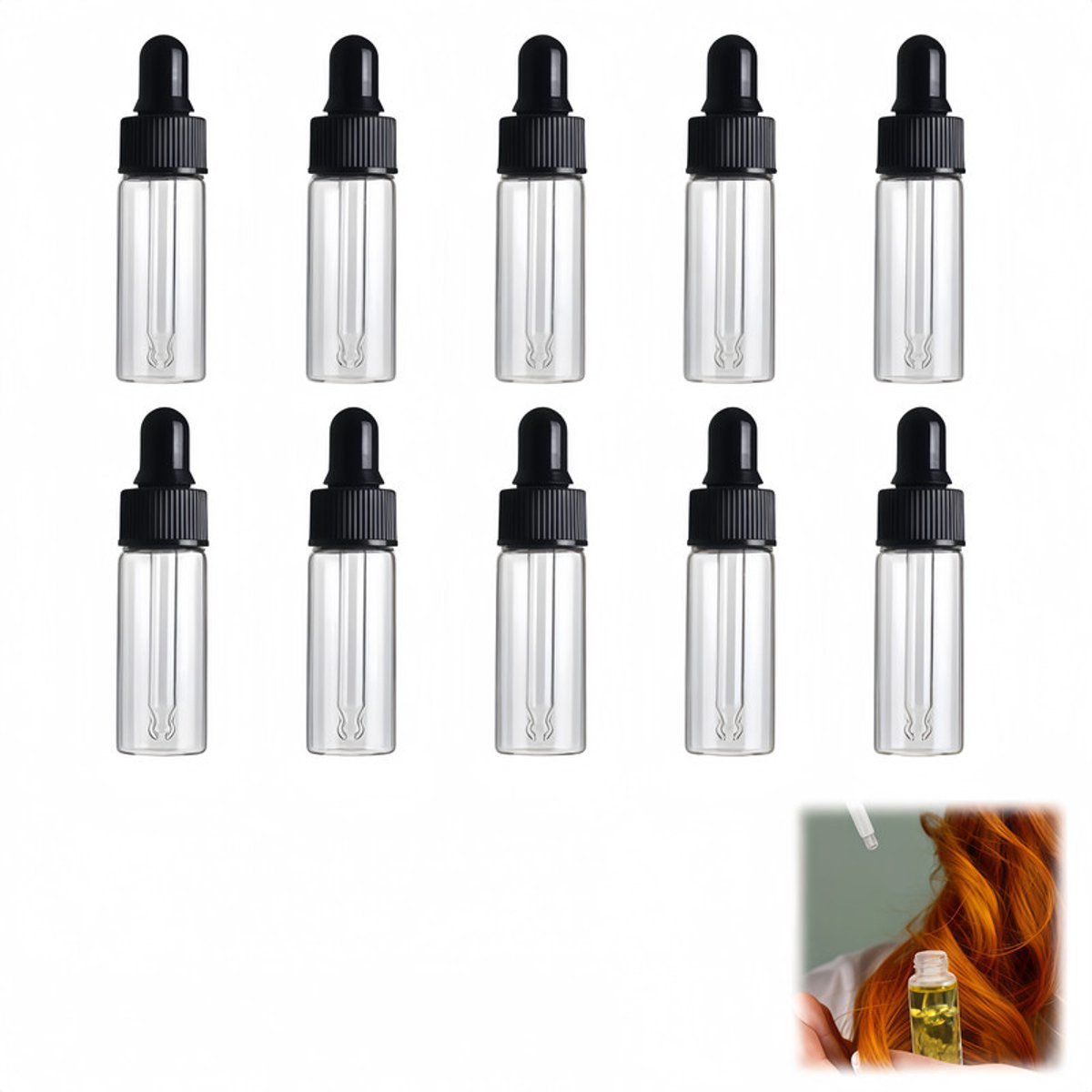 10 stuks - Pipetflesje - Druppelflesje - 15 ml helder glazen flesje - Essence doseerflesje - Doseerflesje - Zwart - 22*84 mm - Geschikt voor Essence, Parfum, Essentiële Olie