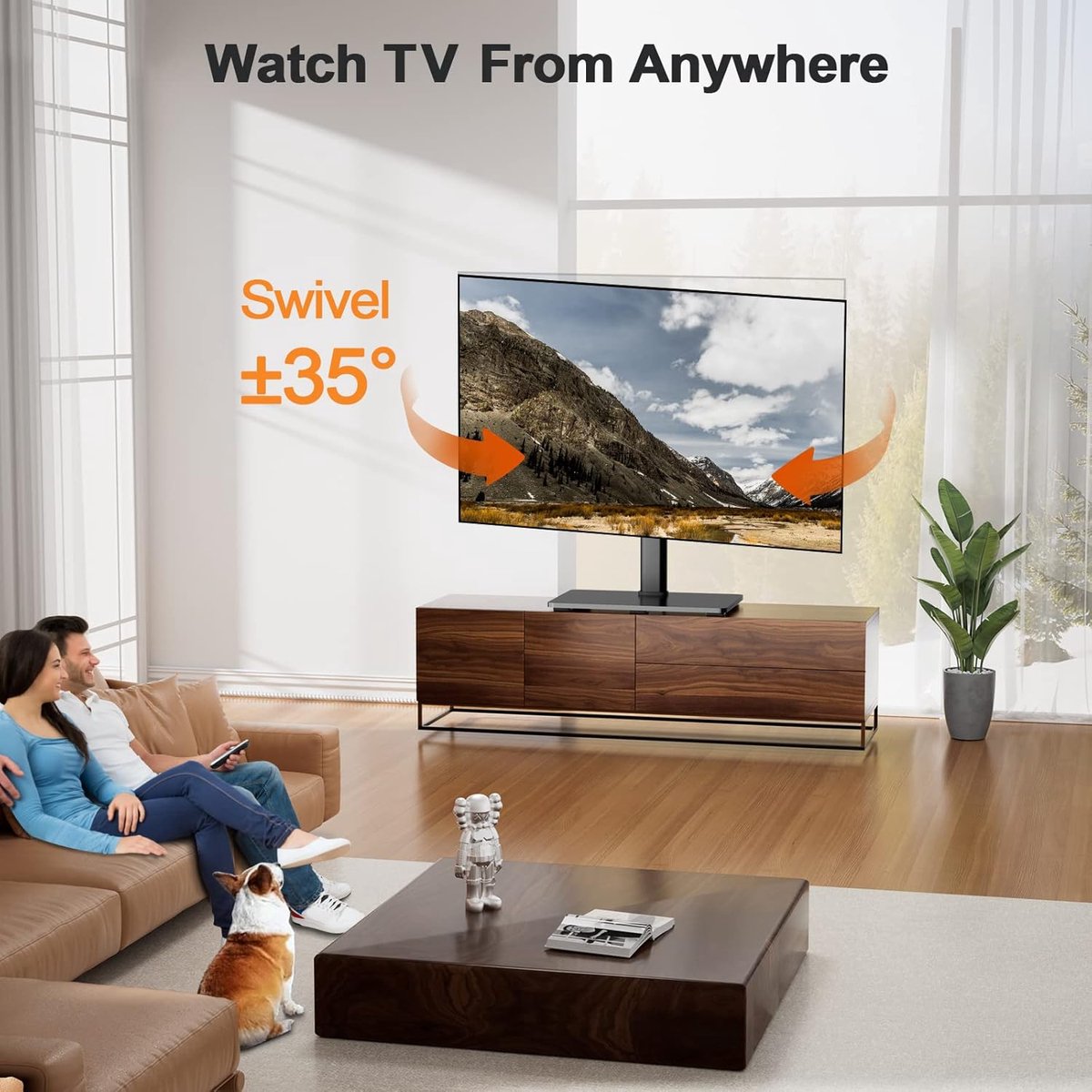 Candala - Tv-standaard, draaibaar, voor 37-65/70 inch platte & gebogen tv's tot 45 kg, in hoogte verstelbaar en stabiel, universele televisiestandaard met max. - 600 x 400 mm