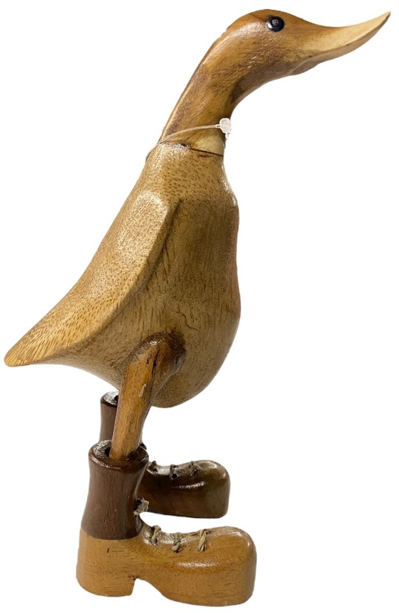 Zus & Zo Handgemaakte Houten Eend Bruini Naturel – Decoratieve Indonesische Eend (H24 × B9 cm)
