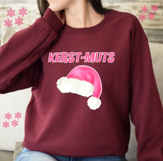 Dames kersttrui- Bordeaux rode kersttrui- Kerst Muts -Roze muts- Maat XXL- Foute kersttrui.