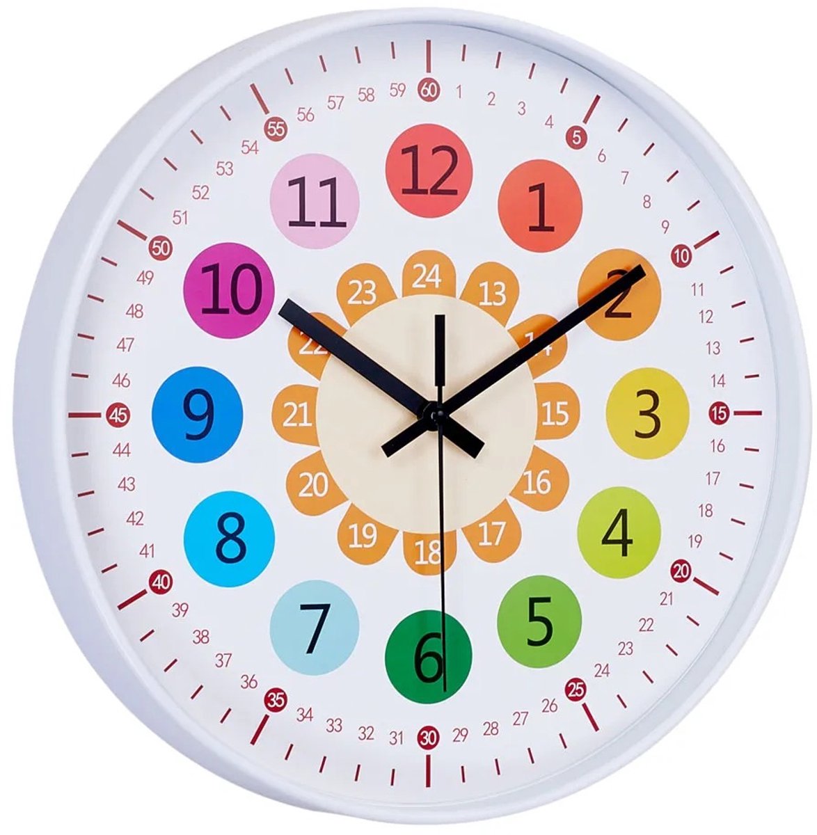 Ronde digitale klok, educatieve wandklok, stille beweging, werkt op batterijen, tikt niet, kinderkamer, kleuterklok, 30 cm, felgekleurde wandklok met dubbele schaal, werkt op batterijen-Verjaardagscadeaus voor kinderen