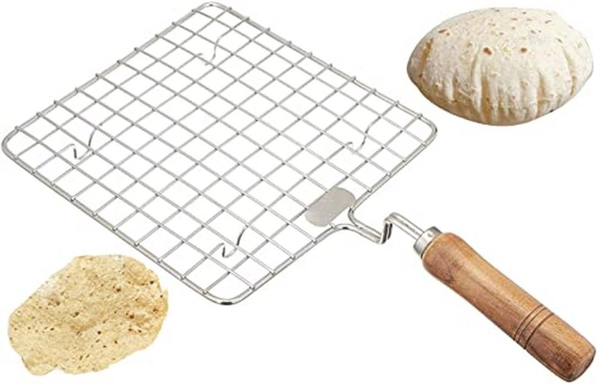 Houten Rooster met Stalen Handvat voor Roti en Chapatti