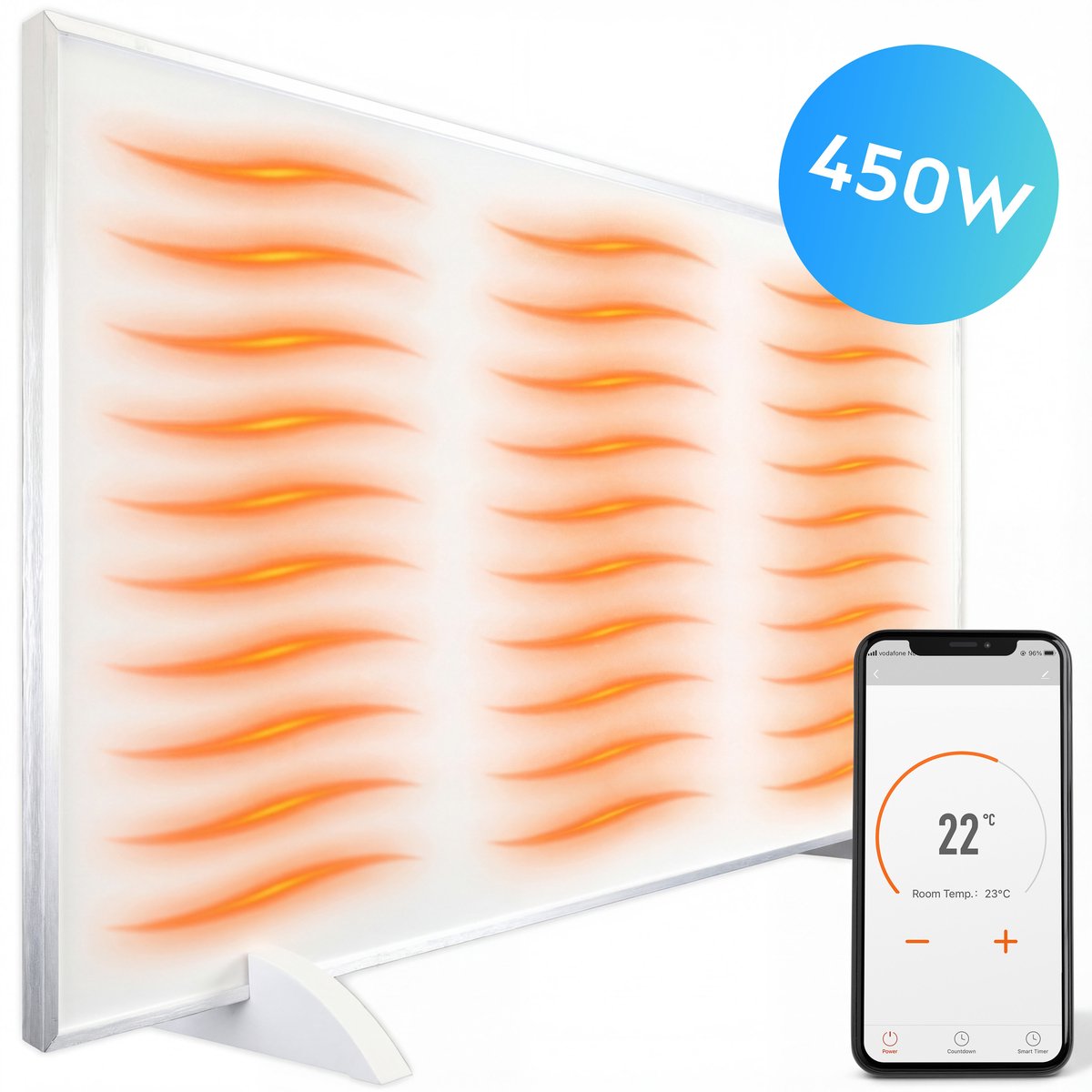 Bol.com Silvergear Infrarood Verwarmingspaneel met Thermostaat - Elektrische Verwarming met App - 450W - Wit aanbieding