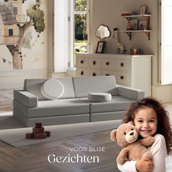 tectake® Banc de Jeu Lilly - Canapé Enfant, Meubles Modulaires pour Tout-Petits - Chaise Haute, Fauteuil Enfant, Canapé de Play , Siège Enfant, Banc - Jouets Montessori, Canapé Enfant, Canapé Lit - 120cm - gris