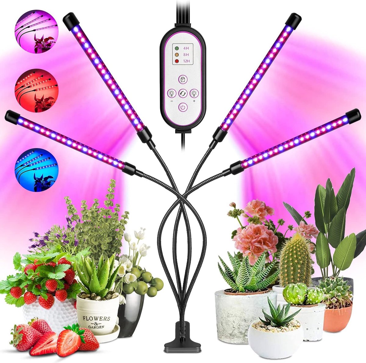 Ibenzoa® LED Plantlamp met Vier Verstelbare Armen en Timer voor Optimaal Kweekresultaat