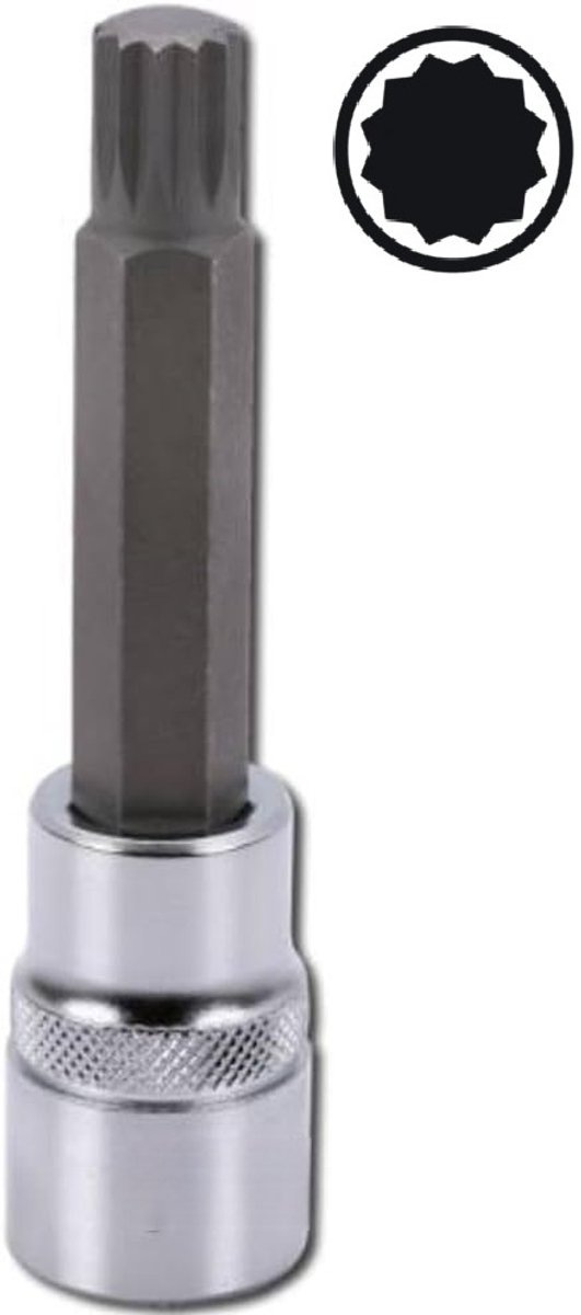 m8 twaalfkant spline dop uitwendig - 100 mm - 1/2 duims aansluiting - veeltanddop - meertanddop - spline bit