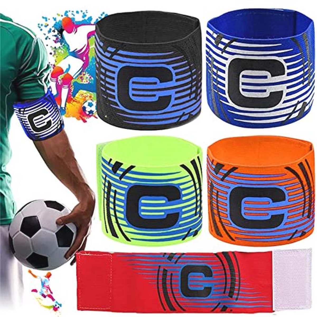 Elastische Aanvoerdersbanden voor Voetbal - Set van 5 Kleuren voor Kinderen