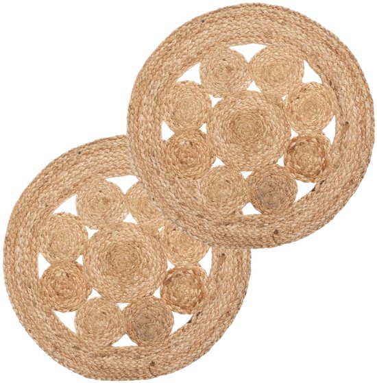 Atmosphera Tafel Placemat - 4x - jute naturel - rond - Dia 38 cm - Unterlegger