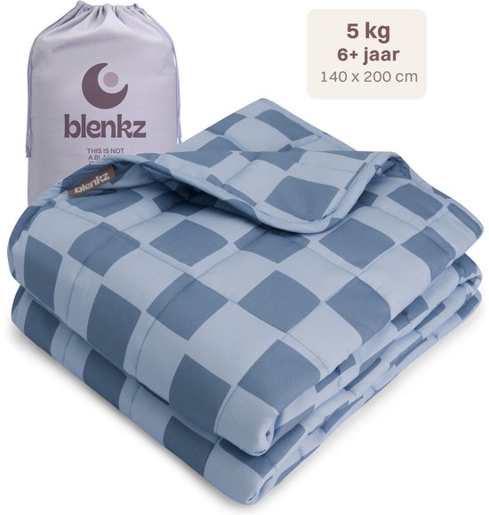 Couverture lestée BLENKZ Enfant 5 kg – 140 x 200 cm – Blue à carreaux – Pour enfants à partir de 6 ans et adolescents – Couverture lestée 1 personne
