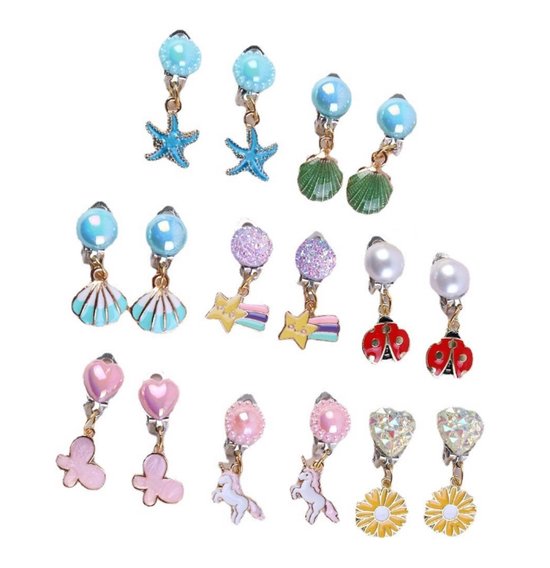 9 pièces - Boucles d'oreilles à clip Enfants - Boucles d'oreilles Filles - Clips oreilles - Papillon Marguerite Arc-en-ciel - Boucles d'oreilles pour enfants