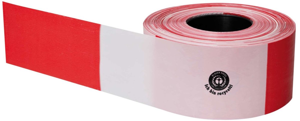 MORION afzetlint gerecycleerd polyethyleen - 80 mm - 500 m - rood wit Rood, wit