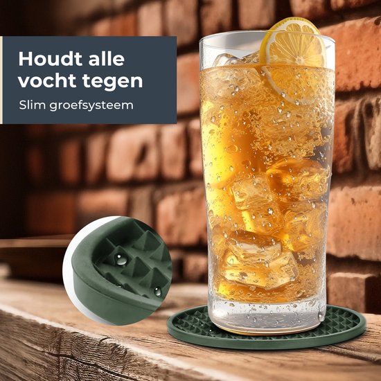 Sous-verres de Sous-verres en Siliconen Castagnola – Sous-verres de Verres Design avec support – Set de 14 – Antidérapants – Verts