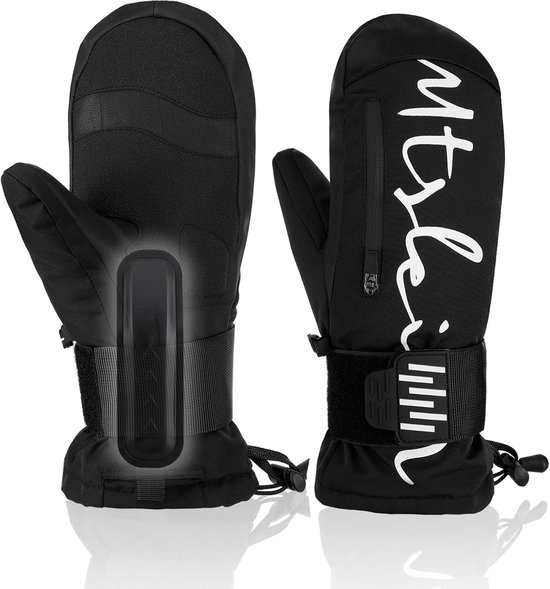 Skihandschoenen en sneeuwhandschoenen voor mannen, vrouwen, kinderen - afneembare polsbescherming, touchscreen, waterdichte warm geisoleerde winterhandschoenen voor snowboarden, skien en koud weer zwart-L