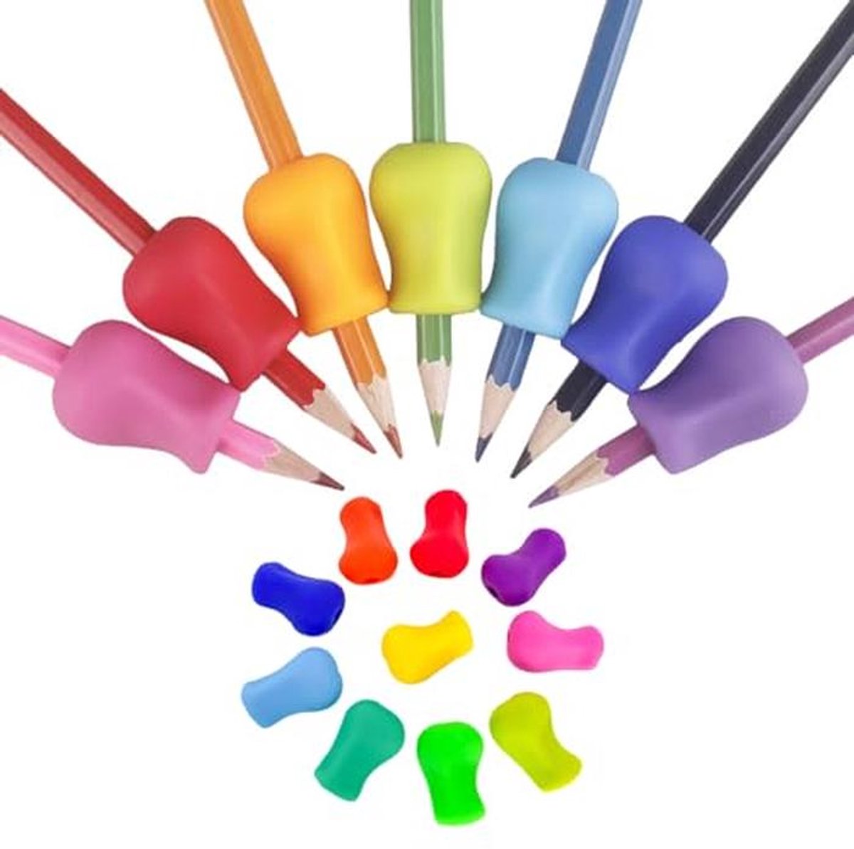 Dreamil 10 kleuren siliconen punten voor een groot aantal pennen. Ergonomisch design, geschikt voor kinderen om te schrijven. Penhouder voor kinderen, kleuters en kleuters. Ergonomische schrijfhulp.