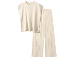 UMIPUBO Trainingspak voor dames, 2-delig, elegant trainingspak met mouwen zonder ronde hals, trui, bovendeel, elastische band, broek voor thuis, vrijetijdsset