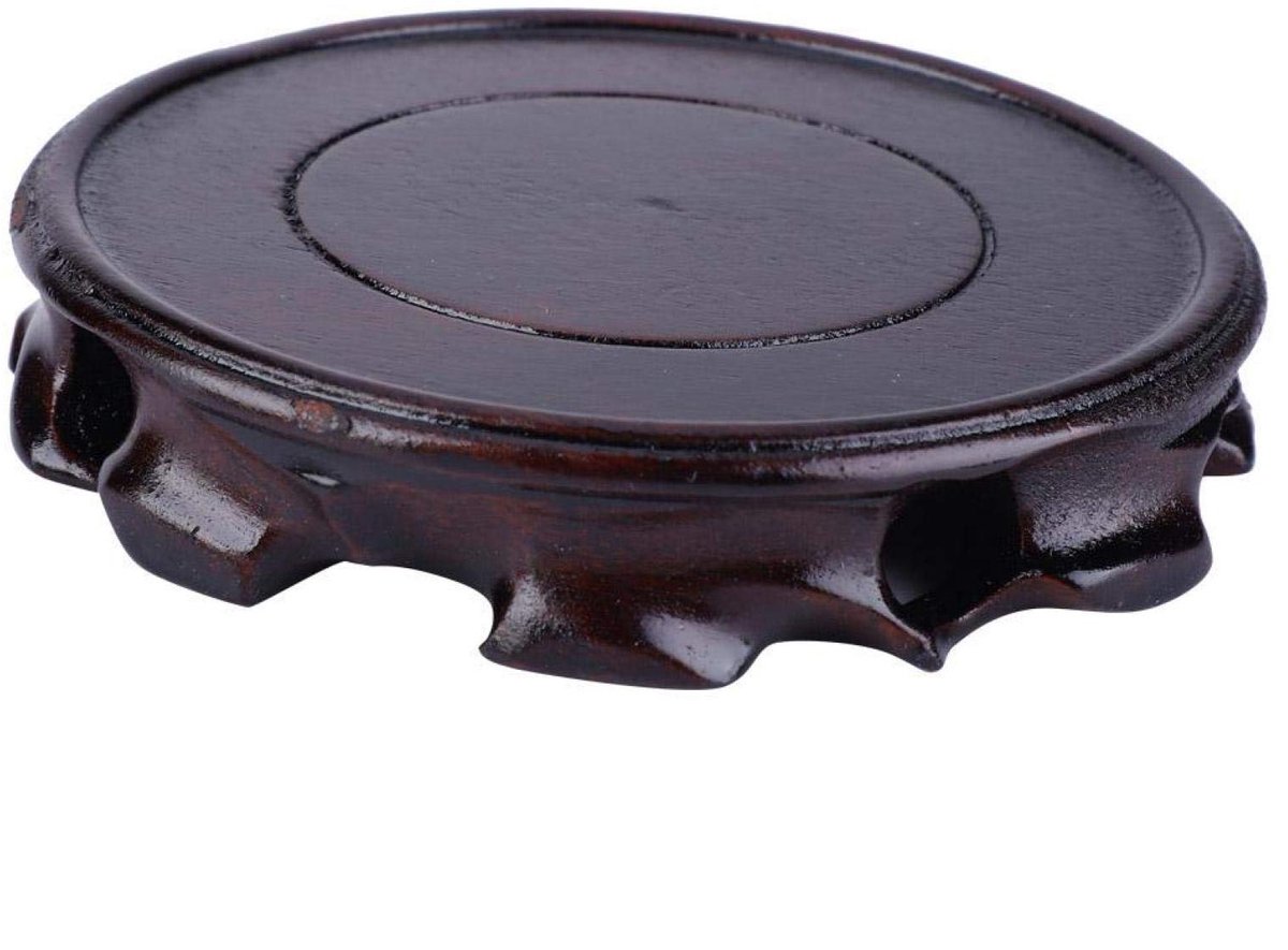 Vintage multifunctionele retro ronde vaasvoet, ronde voet van zwart hout, stenen ornament, houten beugel, kleine bonsaivoet, theepotvoet, oosterse displaystandaard (1#)