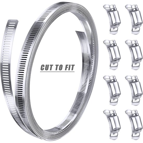 GELLDG Slangklemmen - Geperforeerde metalen strips - 8 bevestigingsmiddelen - DIY-buisklemmenset - Verstelbare klemmen - Geschikt voor waterleidingen, tanks, gasleidingen, radiatoren en autoleidingen - Roestvrij staal - 3 meter van GelldG — afbeelding 2
