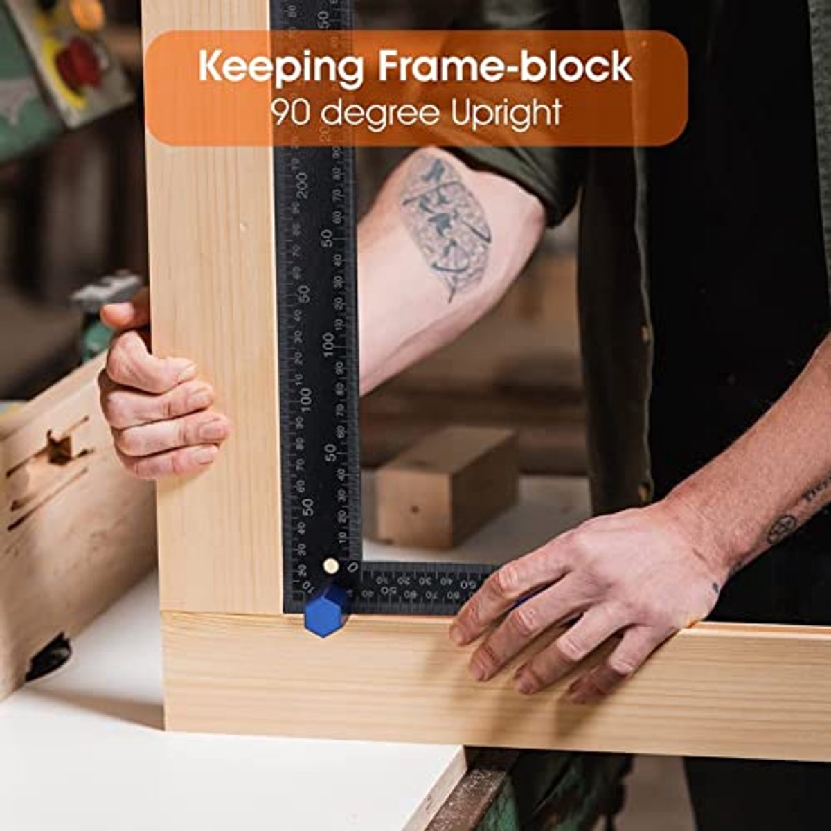 Trapmeters voor vierkante frames, trapmeter van aluminiumlegering, zeskantige vlakke meter met duimschroef voor vierkante frames en spanten, geschikt voor vierkante trappen in houtbewerking (BLAUW)