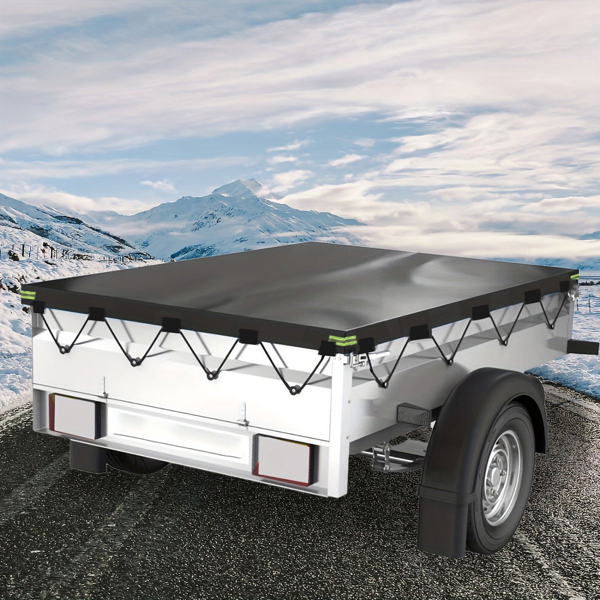Aanhangerzeil - Platzeil - Afdekzeil aanhanger - Aanhangerhoes - Met elastisch koord - Waterdicht - UV-bestendig - Voor autoaanhanger - Voor transport en stalling - 214 x 122 x 13 cm - Zwart – foto 8