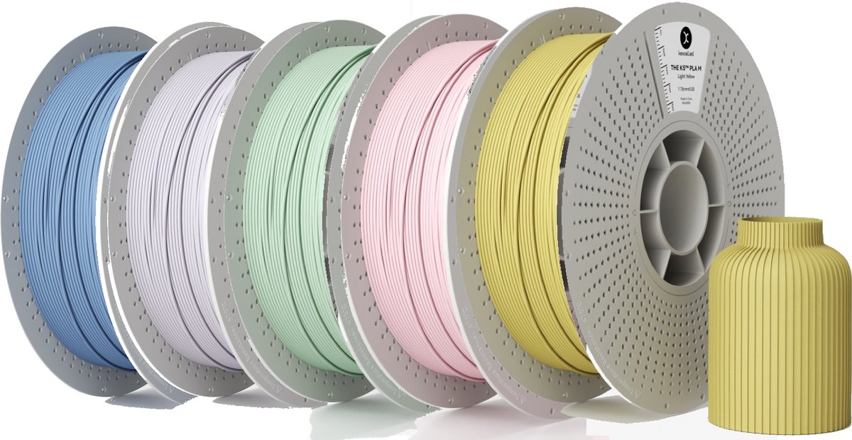 Kexcelled PLA Mat Combideal - 5x 1kg 3D Printer Filament - Ice Blue, Lavender, Vivid Cyan, Slender Pink, Light Yellow