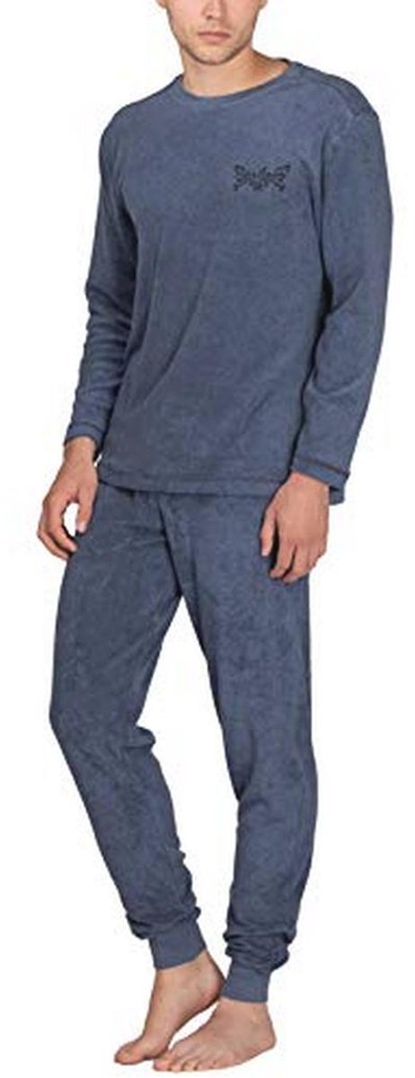 Badstof herenpyjama met ronde hals en elastische tailleband