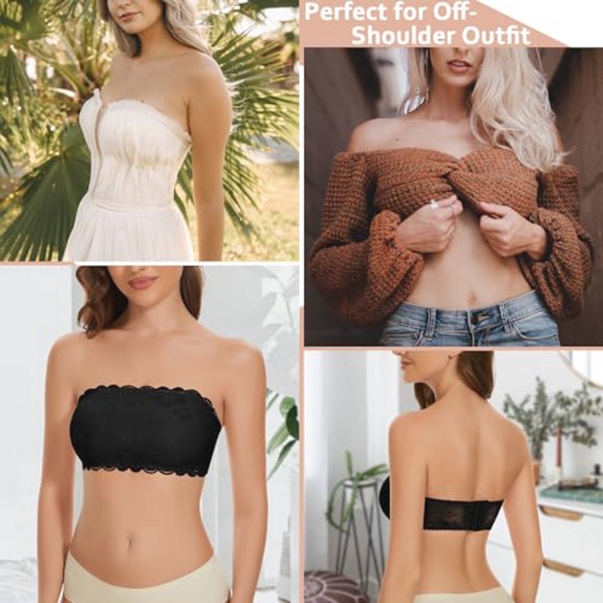 Bandeau-beha zonder bandjes of doorzichtige bandjes voor dames met kant