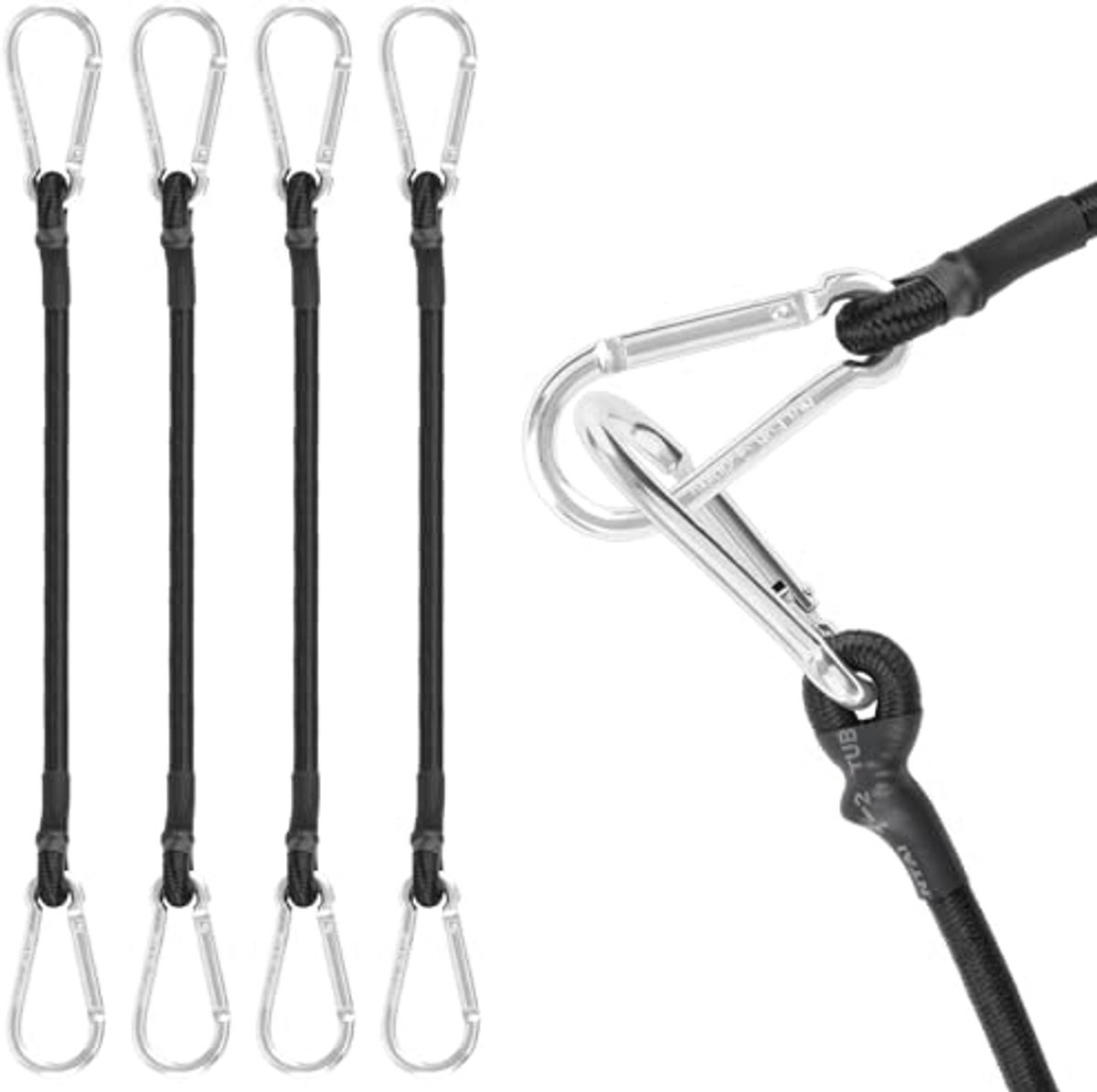 Spanningsrubber met Karabijnhaak - 80 cm - 4 Stuks - Sterke Ladingbeveiliging voor Kamperen en Reizen
