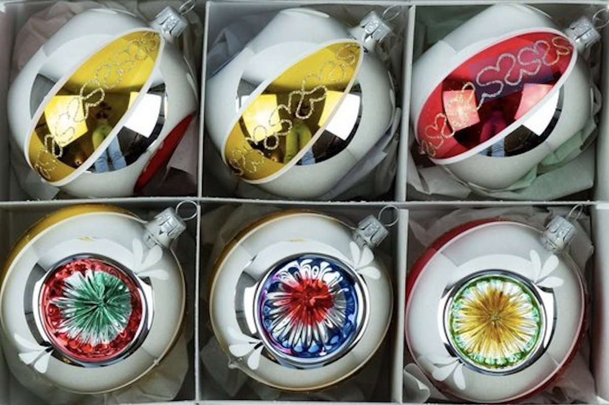 Set van 6 Retro Kerstballen – Kerst Ornamenten - 8 cm - Glas