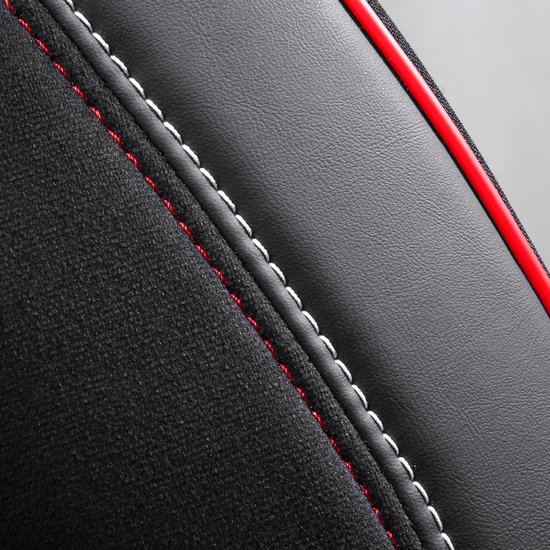 Autostoelhoezen voor Porsche Macan 2014 in pasvorm| Set van 2 stuks | Bestuurder + Passagiersstoel AIS Serie | AIS101 | Zwart met rode stiknaden
