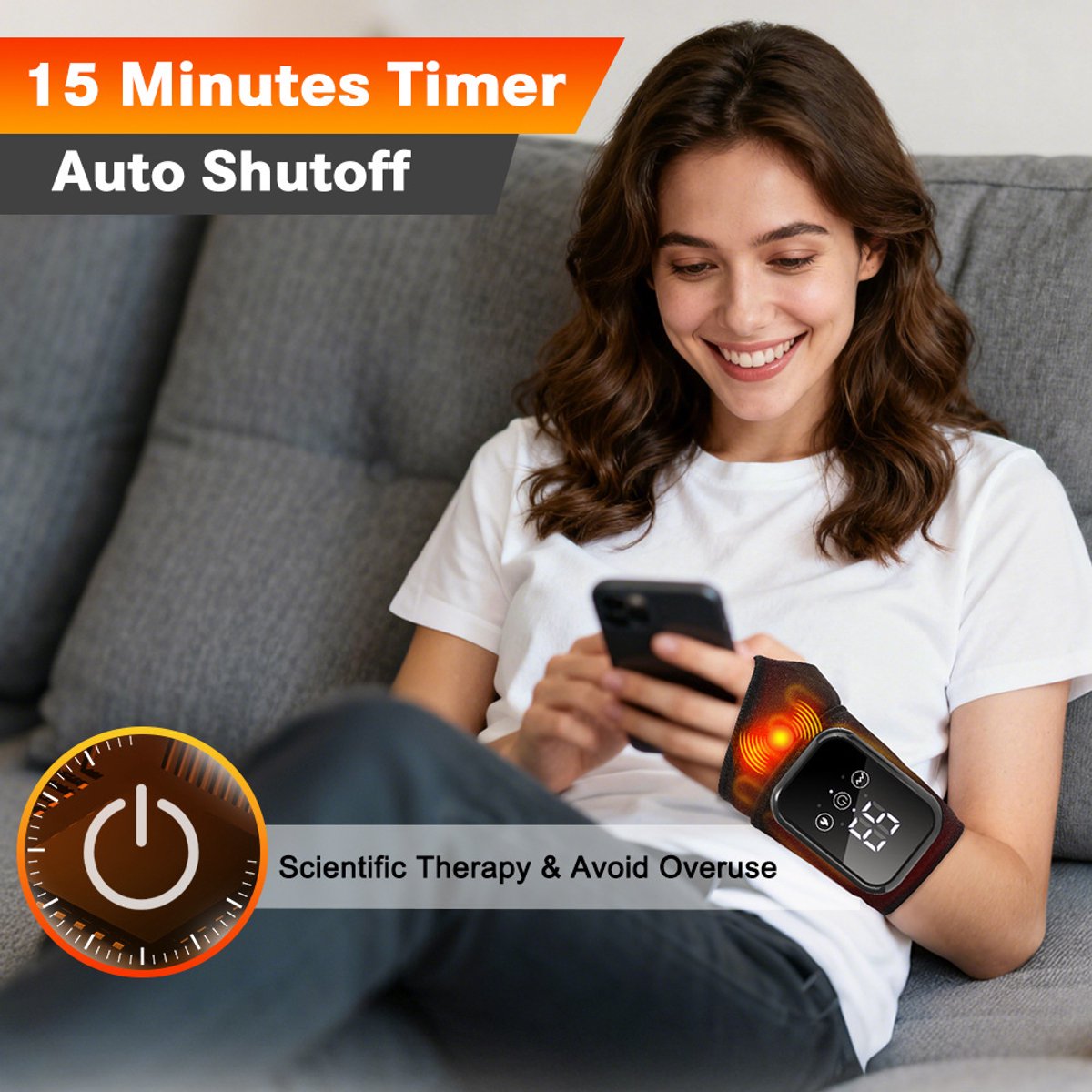 Elektrische verwarmingsarmband, warmtetherapie, polsband met verwarming en vibratie, handmassage-apparaat, handgewrichtsmassage-apparaat, trillende en verwarmende pols (zwart). thumbnail 5