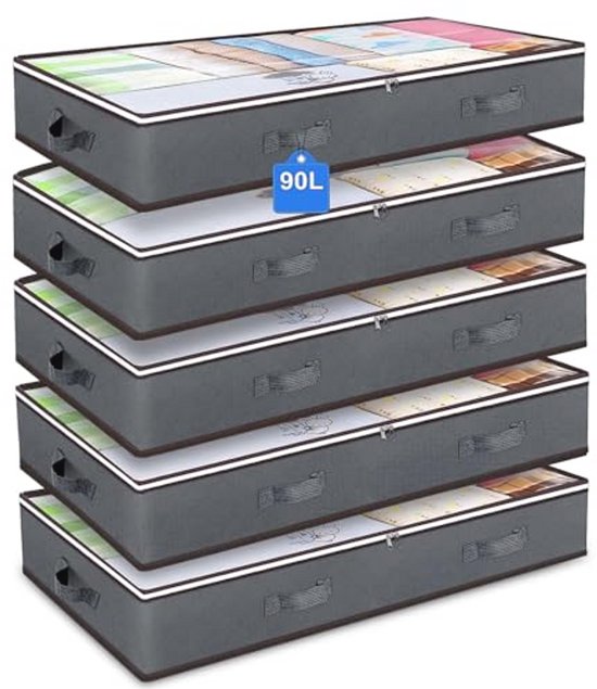 Ibenzoa® Ruime Opbergtassen Met Deksel Voor Onder Het Bed, Set Van 2 Grijs Ideaal Voor Verhuizingen