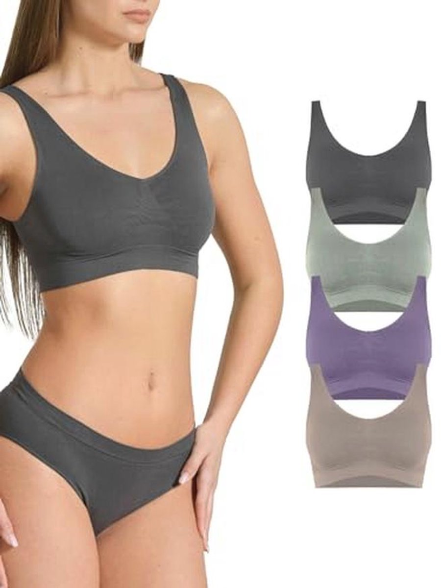 Risalti BH zonder beugel, brede schouders, ecologisch vriendelijk, 4 stuks - Brassiere damesbeha van zachte microvezel Yees Green, naadloze beha, duurzaam en ademend ondergoed - Made in Italy