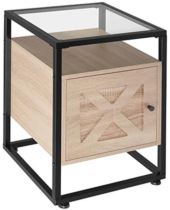 Nachtkastje Cork, industriële stijl, hout en staal, 40,5 x 40,5 x 60,5