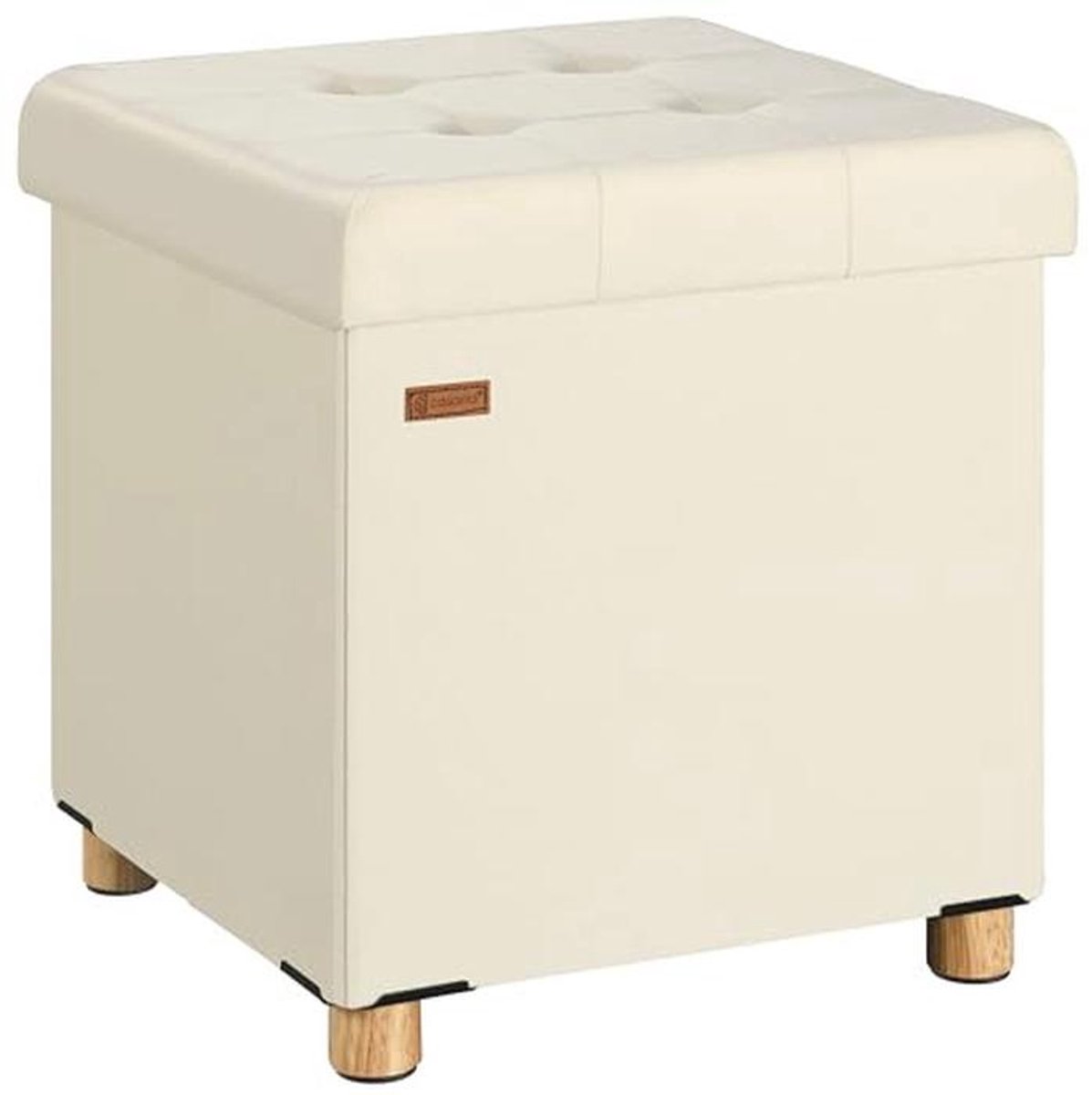 Opvouwbare Fluwelen Poef met Houten Poten - 40L Opbergruimte en Belastbaar tot 300kg - Beige