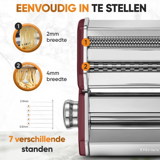 Dieux - Pastamachine Set - Rood - Pastamaker - Inclusief Pasta Tools - Houten handvat - RVS - Pasta - Ravioli - Keukengerei - Housewarming cadeau van Dieux — afbeelding 5